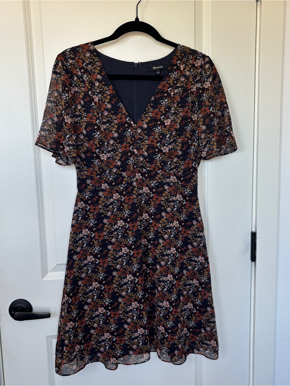 Madewell Navy Floral V-Neck Dress